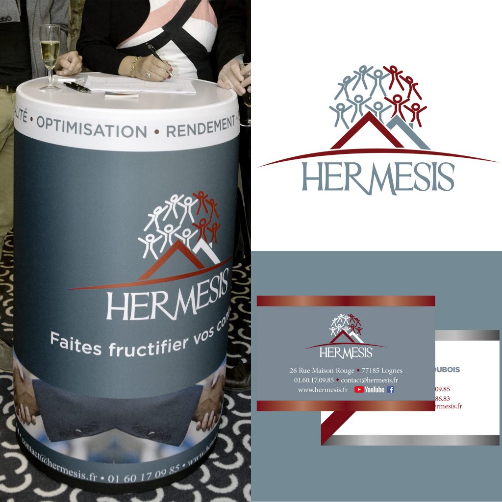 logo Hermesis, carte de visite, mange-debout