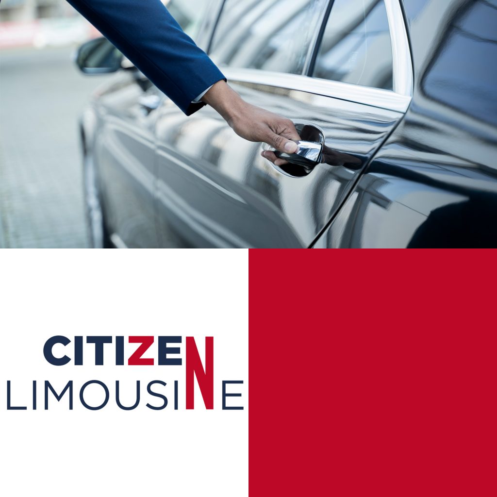 logo Citizen Limousine, photo main homme ouvre poignée extérieur voiture