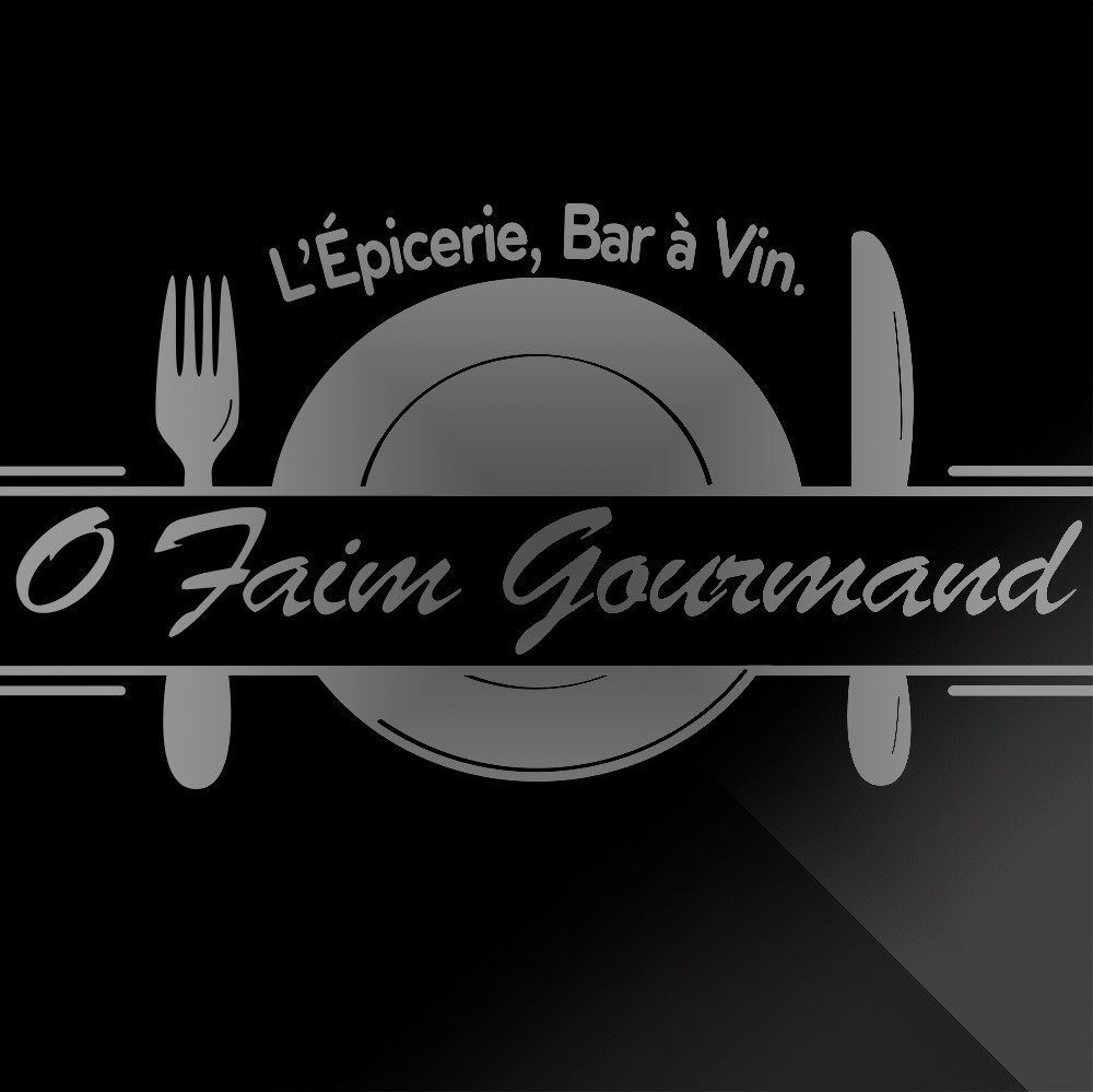 Logo O Faim Gourmand gris sur fond noir