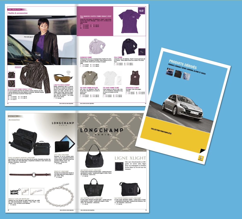 catalogue Renault : produits dérivés, textile, maroquinerie