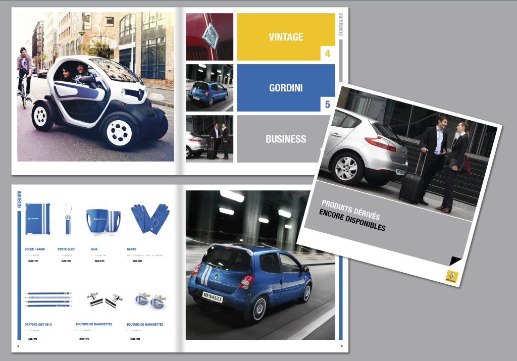 catalogue Renault : produits dérivés, goodies, vintage, gordini, business